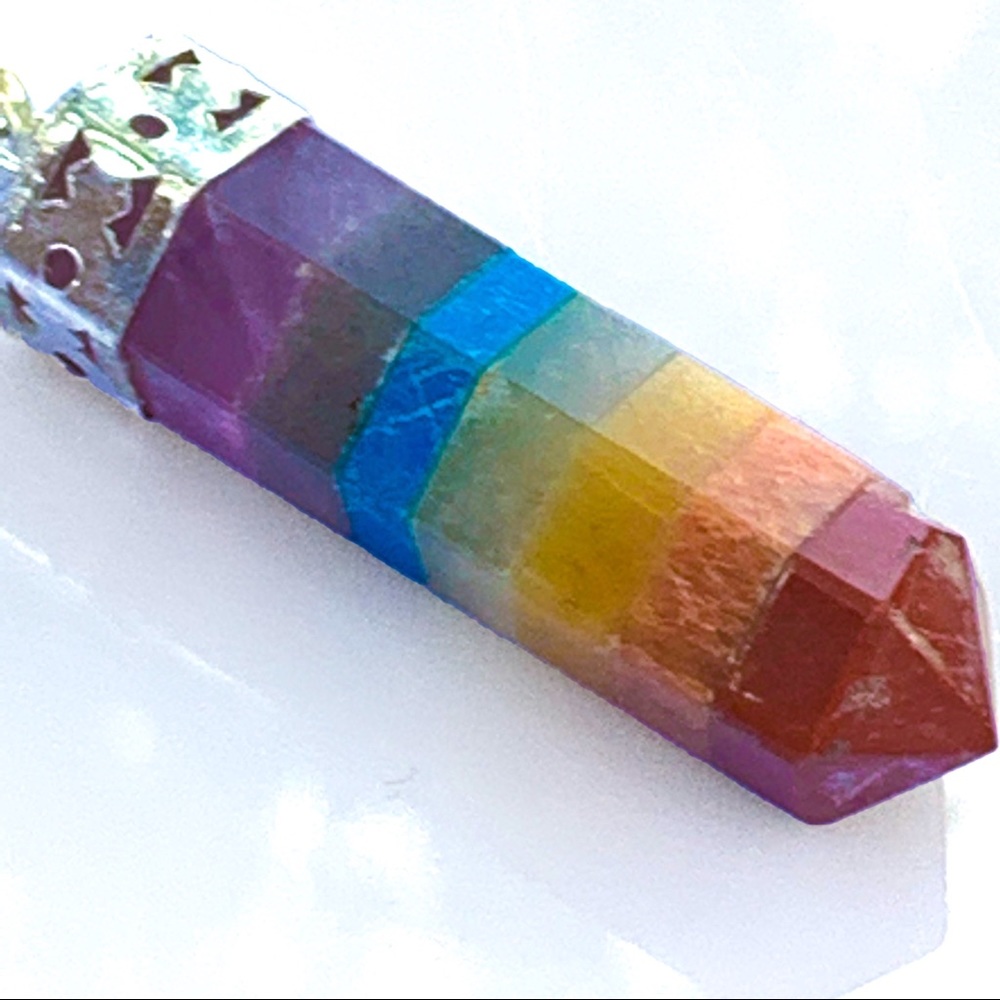 Seven Chakra Silver Capped Terminated Pendant - Picture 3 of 16